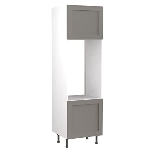 Image of Kitchen Kit Flatpack Tall Cabinet - Shaker Door - Screwless Quick Build Kitchen Unit - Oven (Double) Housing Unit - 600x2120mm - Dust Grey Matt