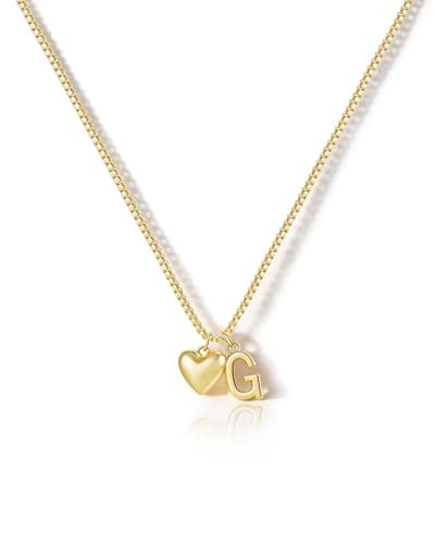 Image of HANLI Heart G Initial Necklace Women Girls 14K Gold Plated Heart A to Z Letter Personalised Name Pendant Necklaces Wedding Anniversary Birthday Gifts for Her Teenage Jewelry