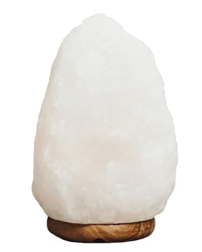 Image of Premier Housewares White Natural Salt Lamp Irregular Shape Desk Lamp with Calming White Glow Wooden Table Lamp Wood Base 23cm x 12cm x 12 cm