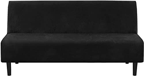 Image of FASCINATDECO Real Velvet Futon Cover Armless Sofa Covers Sofa Bed Covers Stretch Futon Couch Cover Sofa Slipcover Furniture Protector Thick Soft Velvet Fabric with Elastic Bottom (Black)
