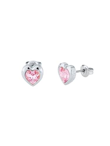 Image of Ted Baker Han Crystal Heart Stud Earrings For Women (Silver/Pink Crystal)