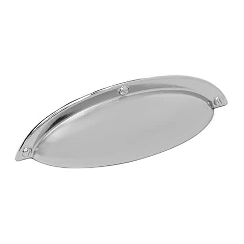 Image of Decoranddecor Manna Cup Shell Half Moon Handles Pull Handle for Cupboard Cabinet Drawer (64mm Hole Center - 93,50 Overall Length, Polished Chrome)