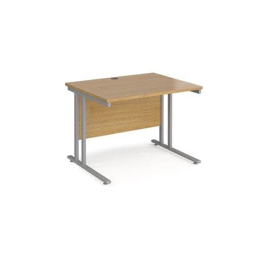 Image of Office Monster Cooper straight desk 1000mm x 800mm - silver cantilever leg frame, oak top