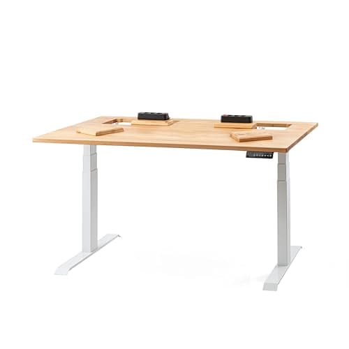 Image of ErgoHide® Height-adjustable desk made of solid wood with extended cable management/cable duct (oak, white, rectangular, 180 x 80 cm)