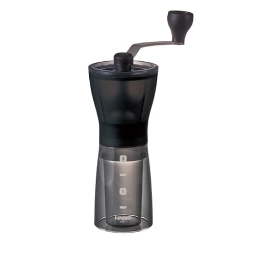 Image of Hario, Transparent Black Mini Mill Plus | Compact & Adjustable Hand Coffee Grinder with Ceramic Burrs, Plastic,24g