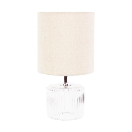 Image of ValueLights | Clear Glass Base Table Lamp with Natural Fabric Drum Lampshade Living Room Bedside Light | Table Lamps, Home Décor & Improvement Essential | Included LED Bulb