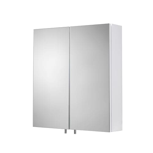 Image of Croydex Dawley White Steel Bathroom Wall Cabinet - Easy to Install Double Door Mirror Cabinet for Bathrooms with Flexi Fix Bracket, Soft Close Hinges and Adjustable Shelf (67x60cm)