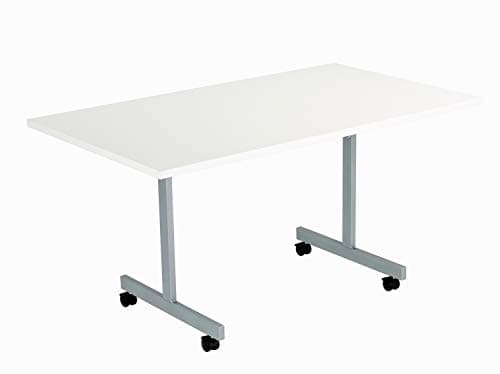 Image of Office Hippo Office Table, Sturdy & Stylish Tilting Table Desk, Work Table For Home Office, Versatile Computer Table For Meeting Room or Boardroom, 5 Year Guarantee - White / Silver