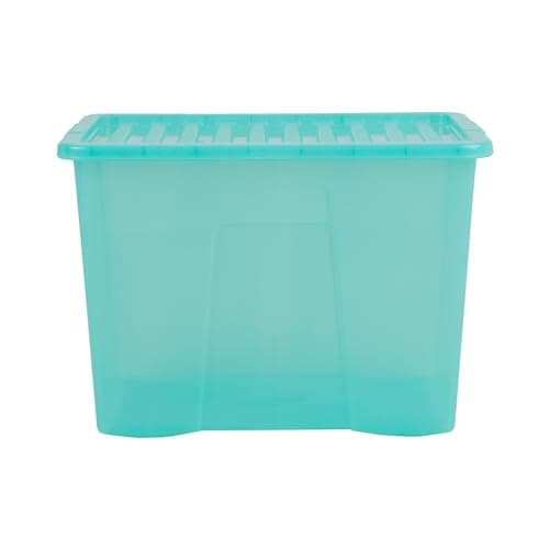Image of Wham Crystal Plastic Storage Boxes With Lids Home Office Stackable Nestable Container Box, 80L Easy fit Underbed Protective Storage Box, 60 x 40 x 42 cm - Tint Spearmint (Set of 3)