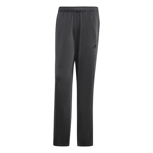 Image of adidas Men's Standard Essentials Warm-Up Open Hem 3-Stripes Tracksuit Bottoms, Dark Grey Heather/Black, Large