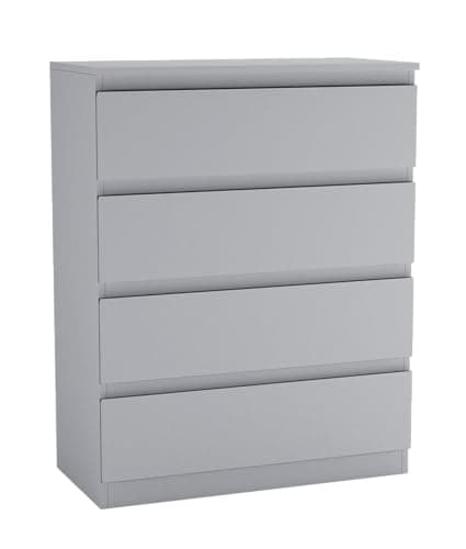 Image of URBNLIVING 4 Or 5 Drawer Skagen Wooden Bedroom Chest Cabinet No Handle Storage Cupboard Modern (Grey Carcass + Grey Drawers, 4 Drawers)