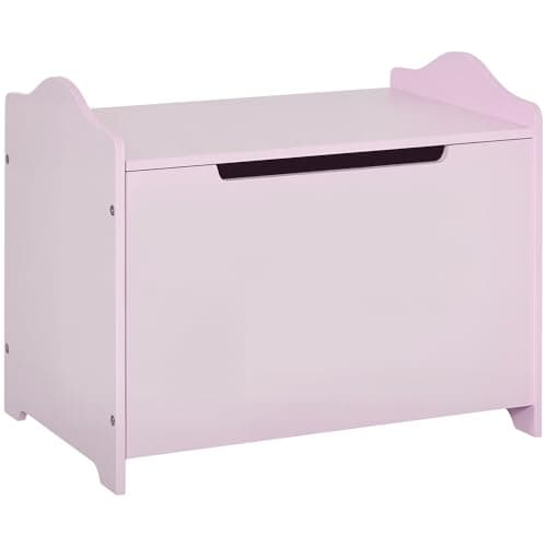 Image of HOMCOM Wooden Kids Toy Box Children Storage Organizer Chest Safety Hinge Playroom Furniture Pink