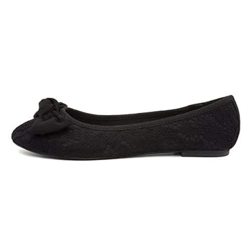 Image of Lilley Gigi Womens Black Lacey Large Bow Ballerina - Size 7 UK - Black