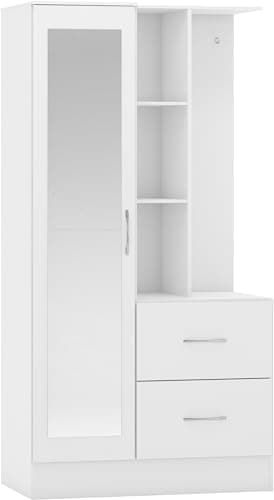 Image of Seconique Nevada Mirrored Open Shelf Wardrobe in White Gloss