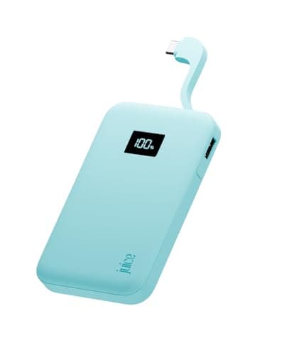 Image of Juice Eco Integrated Power Bank, Portable Charger 5,000 mAh with Built-in Cable & Digital Display, USB-C Output, Power Bank for iPhone 15 16 17 Pro Max, Samsung, Xiaomi, iPad, DJI, GoPro - Teal