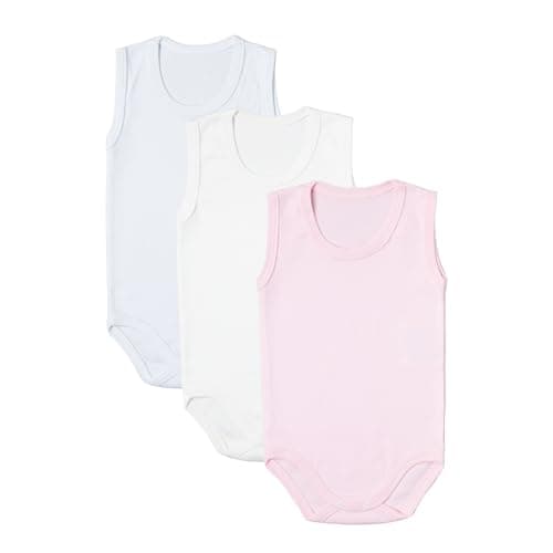 Image of rise&Raba Baby Bodysuit 3 pcs | 100% Organic Cotton Baby Bodysuits with Straps | Comfortable and Sweet Bodysuits for Girls and Boys (White-Ecru-Pink, 1-2 Year)