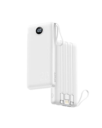 Image of VRURC Power Bank with Built in Cables,20000mAh Portable Charger Fast Charging,PD 18W QC 3.0 Quick Charge USB C Battery Pack with 5 Outputs & 2 Inputs Compatible with Smart phones