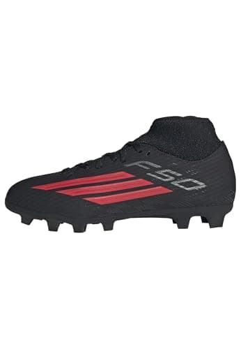 Image of adidas Unisex Kids F50 Club Mid Firm Ground/Multi Ground Football Boots Kids, core Black/Lucid red/core Black, 4 UK