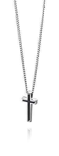 Image of Fred Bennett Stainless Steel Mens P3006 Cross Pendant with Black Pvd Detail of Length 50cm