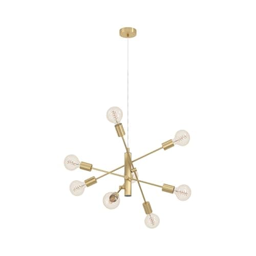 Image of Eglo Pendant Lighting Gradoli, 8 Bulb Ceiling Light Fitting Made of Brushed Brass, Metal Chandelier for Dining and Living Room, E27 Socket, Ø 28 inches