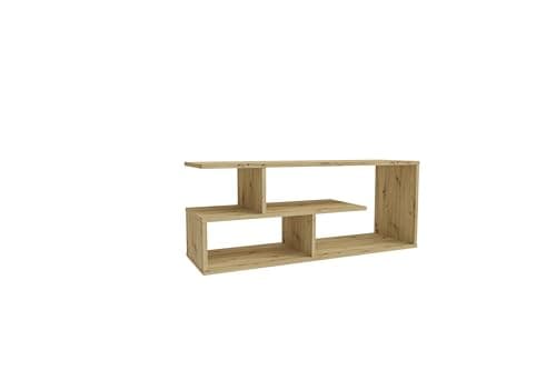 Image of Shefa Eden Compact TV Stand Cabinet 100 cm – Wooden Artisan Oak Media Unit with Open Storage Shelves, Small Modern TV Console Table, Entertainment Centre & TV Unit for Living Room Bedroom