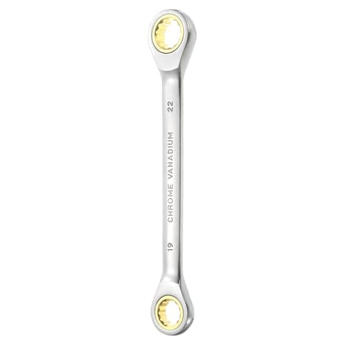 Image of sourcing map Double Box End Ratcheting Wrench 19mm x 22mm Metric 72 Tooth Ratchet Gear Spanner Tools CR-V Black Nickel Plating Dual Box End Ratcheting Wrench for Repairs