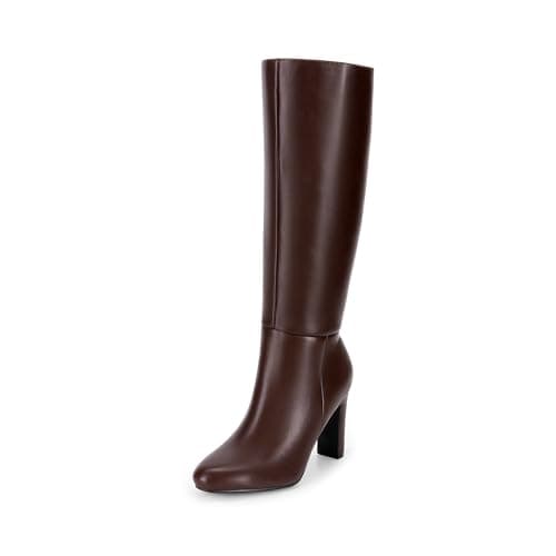 Image of DREAM PAIRS Women's Knee-High Boots, Comfortable Chunky Block Heel Pointed Toe Pull On Side Zipper Suede Slouch Riding Boots,Size 7,Brown-Pu,SDKB2415W