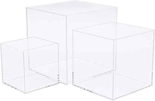Image of Cliselda Clear Acrylic Display Boxes, 5 Sided Cube (3 pcs), Display Case Plastic Box Perspex Stand, Dustproof Protection Showcase for Action Figures, Toys, Collectibles