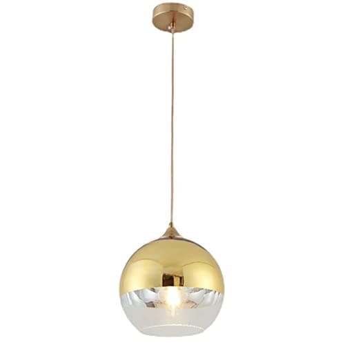 Image of Euone_Clothes Semi-Plated Spherical Glass Pendant Light,Modern Simple Globe Ceiling Hanging Lamp, Kitchen Island Dining Room Bedroom Chandelier (Gold, 15cm) (DGY-1004)