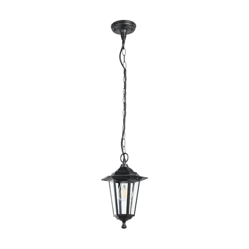 Image of Eglo Latern 4 Outdoor Hanging Light, 6 Panel Lantern Made of Cast Aluminium and Glass, Colour: Black, Socket: E27, IP44