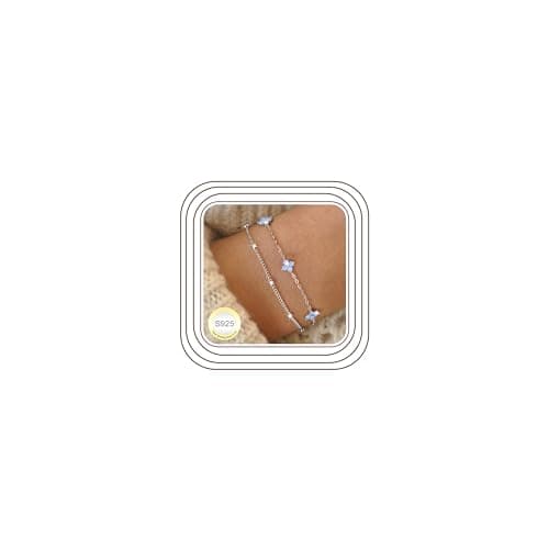 Image of LOLIAS 925 Sterling Silver Bracelet for Women Hypoallergenic Double Layered Bracelets Link Chain with Opal Adjustable Stackable Beaded Bracelet Birthday Gifts for Girls