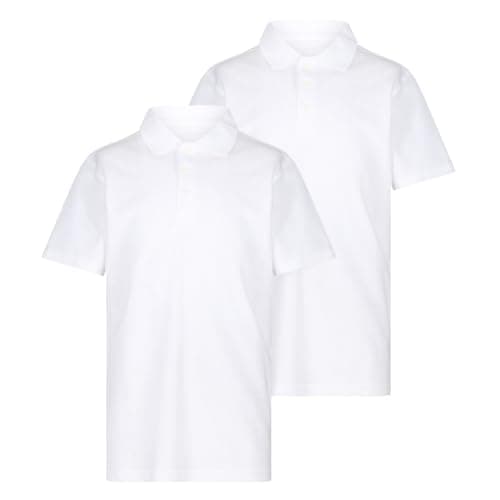 Image of Ex UK Store Boys 2 Pack White Polo School T Shirts 3 4 5 6 7 8 9 10 11 12 13 14 15 16 Years (A5D4-7-8y)