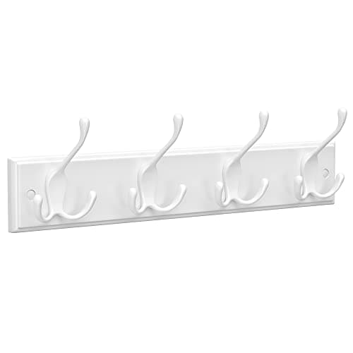 Image of SONGMICS Coat Racks, Wall-Mounted Coat Rack, Coat Hook with 4 Tri-Hooks, Hook Rack for Bags, Coats, for Hallway, Living Room, Bedroom, White LHR30WT