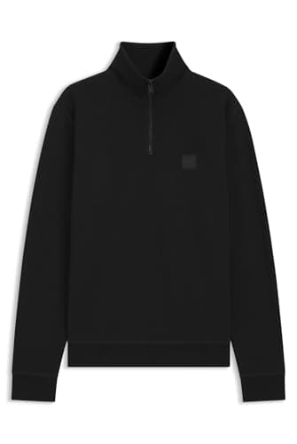 Image of BOSS Mens Zetrust Logo-patch zip-neck sweatshirt in cotton terry