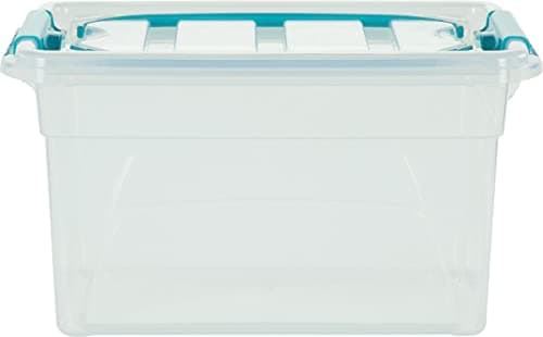 Image of Whitefurze 7L CARRY BOX SECURE LID STRONG HANDLE CLEAR PLASTIC STORAGE CONTAINER TEAL CLIP