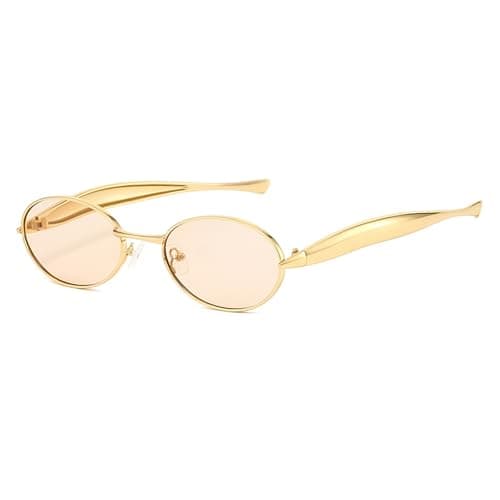 Image of LOJUDI Retro Oval Sunglasses Womens Mens - Trendy Gold Metal Frame Small Face Sun Glasses Vintage Round for UV400 Protection-Gold/Champagne