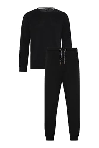 Image of Ted Baker Waffle Long Sleeve Shirt & Jogger Set, Black, M