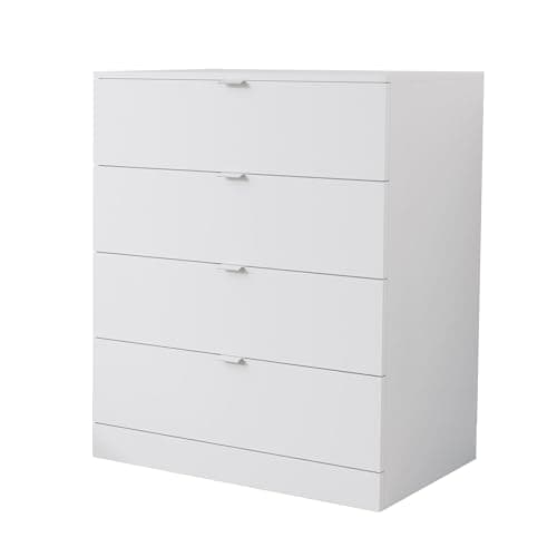 Image of Nera 4 Drawer Chest of Drawers Wood Dresser Drawers for Bedroom Furniture Storage Unit (White)