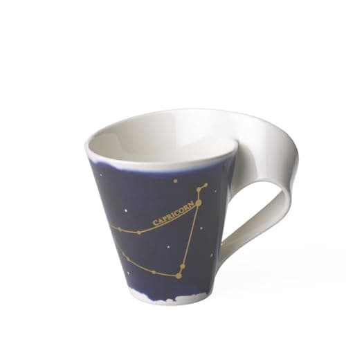 Image of Villeroy & Boch - NewWave Stars Mug with Handle, Beautifully Shaped Cup with Capricorn Design, Premium Porcelain, Dishwasher Safe, Gold, 300 ml