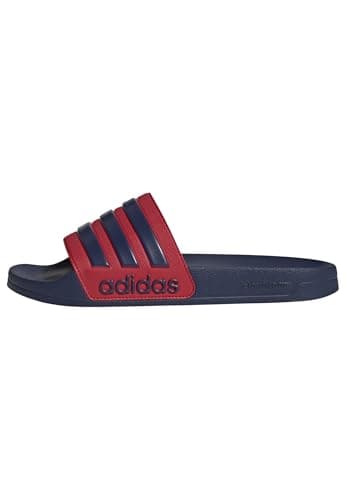 Image of adidas Unisex Adilette Shower Slides, dark blue/dark blue/better scarlet, 5 UK