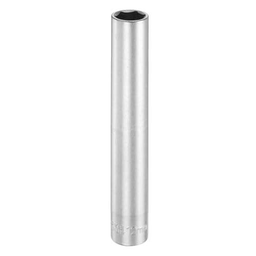 Image of sourcing map 6 Points Deep Socket 3/8" Drive 12mm Deep Metric CR-V Steel Polished Nickel Plating Flip Sleeve 120mm / 4.7" Extra Long Socket Tool for Home Auto Nuts Bolts Repair