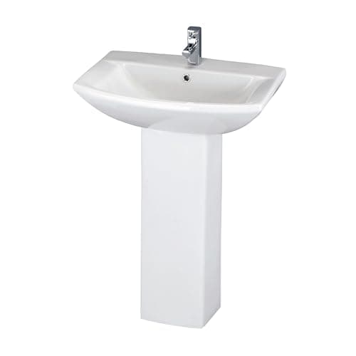 Image of Balterley 600mm Bathroom Sink, Full Pedestal Ceramic Soft Square Bowl Bathroom Wash Basin Sink with Overflow, 1 Tap Hole, Floor Standing Basin Sinks for Cloakroom - 600 x 430 x 817mm (White)