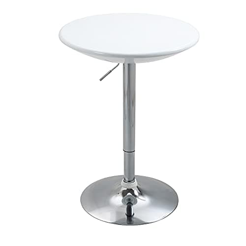 Image of HOMCOM Modern Round Bar Table Adjustable Height Home Pub Bistro Desk Swivel Painted Top with Silver Steel Leg and Base, White