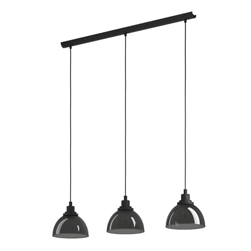 Image of Eglo Pendant Lighting Beleser, Ceiling Light Fitting with 3 Shades, Hanging lamp for Dining Room Made of Black Metal and Smoked Glass in Transparent Black, E27 Socket, 35.6“