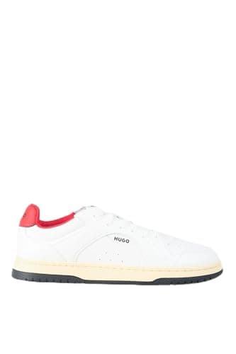 Image of Hugo Mens Hadrian Tenn Faux Leather Lace Up Sneakers with Logo Detail Size, Open White116, 9 UK