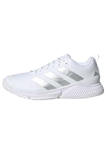 Image of adidas Women's Court Team Bounce 2.0 Shoes, Cloud White/Silver Metallic/Grey One, 8.5 UK