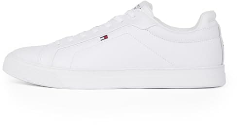Image of Tommy Hilfiger Men’s Icon Flag Essential Leather Court Trainers, White (White), 8