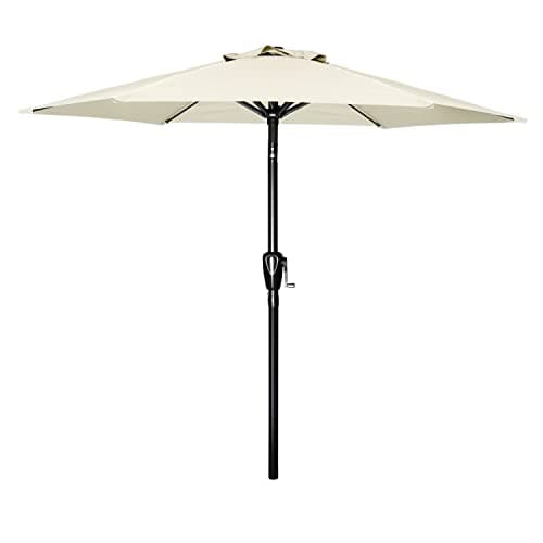 Image of Simple Deluxe 2.74M Outdoor Market Table Patio Umbrella with Button Tilt, Crank and 8 Sturdy Ribs for Garden, Deck, Lawn, Backyard & Pool, Beige