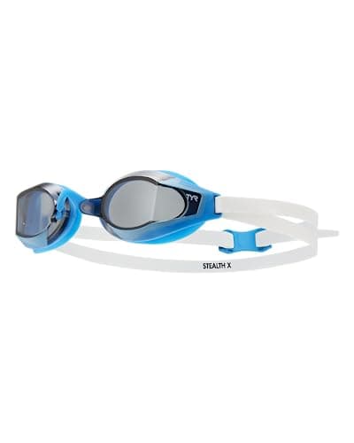 Image of TYR Stealth-X Race Adult Mirrored Swimming Goggles - Smoke/Blue