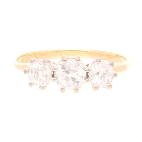 Image of 18Carat Yellow Gold 1.00ct Old/Rose Cut Diamond Three-Stone Ring (Size O) 14.5x6mm
